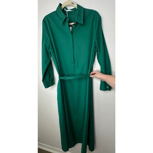 NWT The Row Green Tanita Long Sleeve 3/4 Button Collared Belted Shirtdress L - Picture 1 of 16